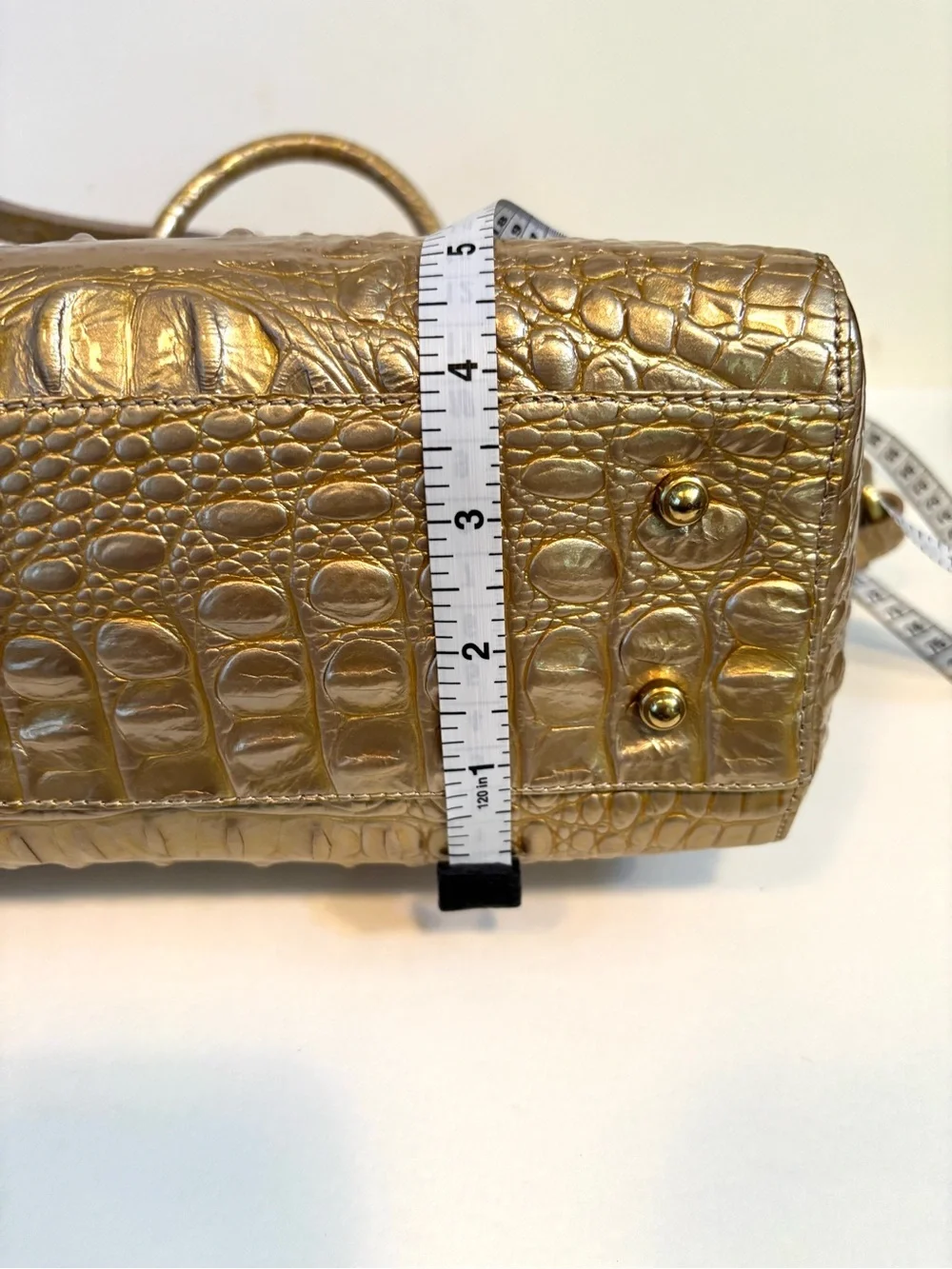 Rare New Brahmin Croc Mini Arno Fizz Glossy Gold Tan NWT